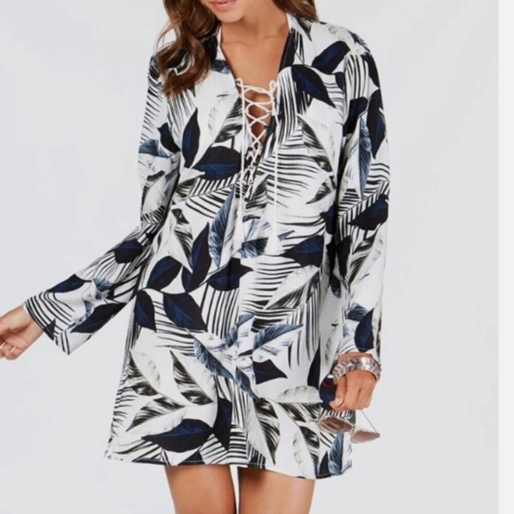 LaBlanca Womens Tropical Black White Swimsuit Coverup Resortwear Vacation Large